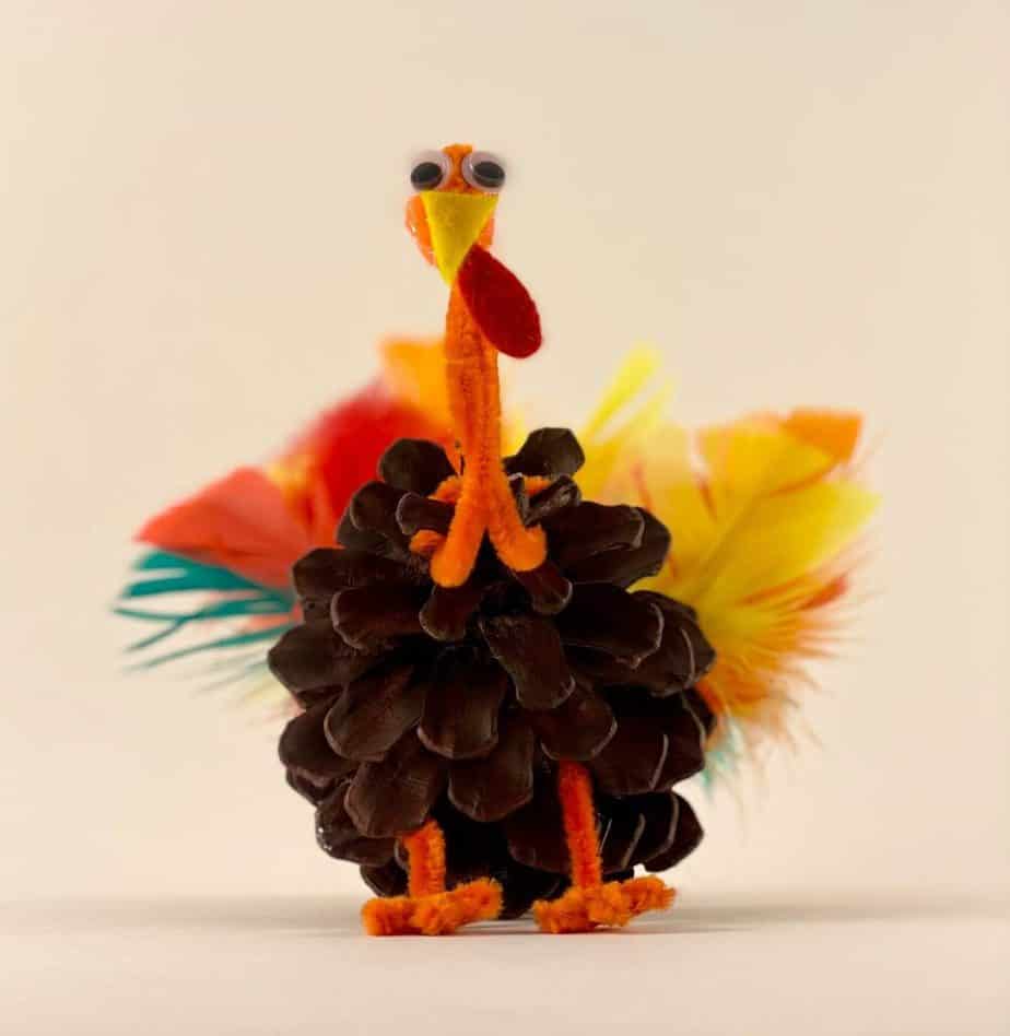 pine cone turkey: thanksgiving nature craft for kids